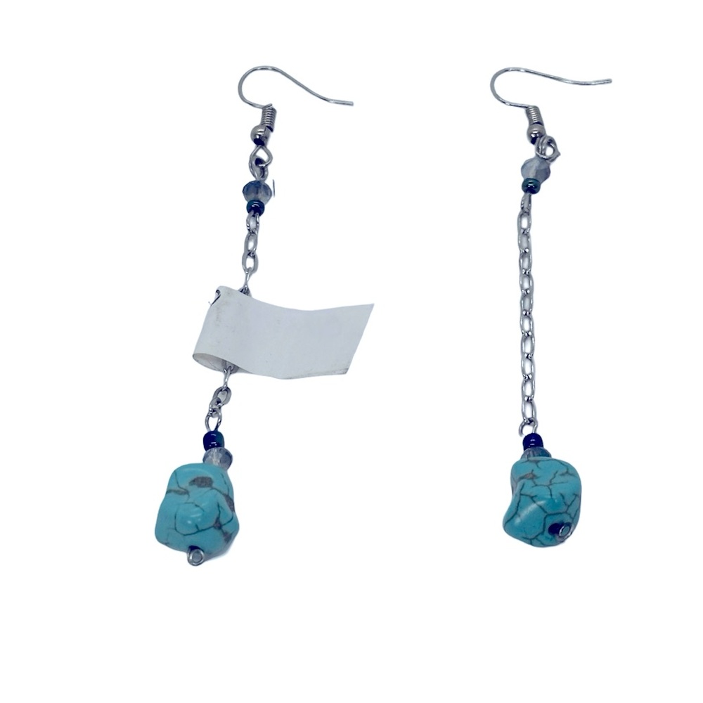 Handmade, one of a kind Chicago designer blue turquoise duster earrings NWT